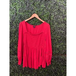 Torrid Baby doll Rayon Slub / Lace Inset Smocked Tiered Top, Women’s Size 1 XL